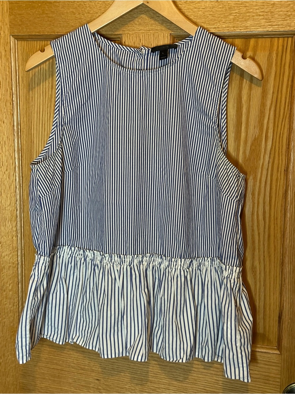 J. Crew Womens Top Button Back Stripe Peplum Sleeveless Shirt Blue size large